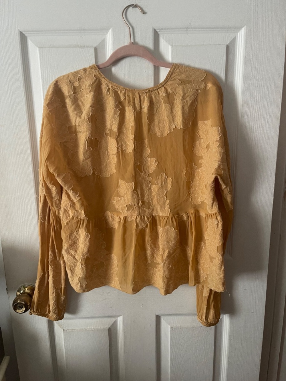 Aritzia Wilfred Women’s Mustard Yellow Wrap Style Floral Peasant Blouse S Boho - Picture 12 of 13